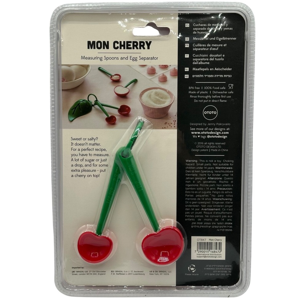 OTOTO Mon Cherry Measuring Spoons‎ & Egg Separator Set Red Green NEW - Picture 4 of 7
